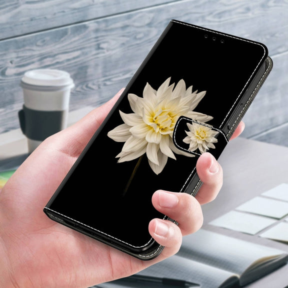 For Samsung Galaxy S23 Ultra Crystal 3D Shockproof Protective Leather Phone Case(White Flower)