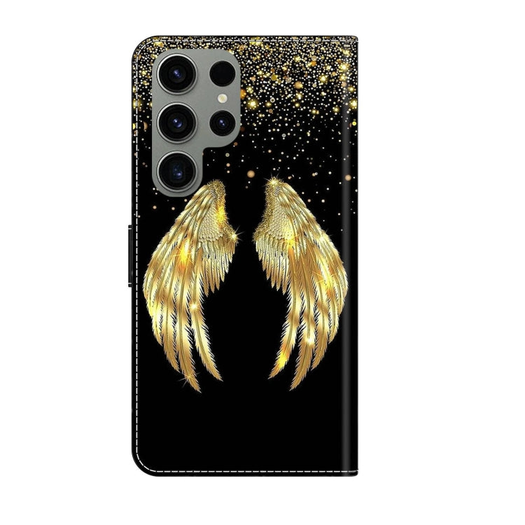 For Samsung Galaxy S23 Ultra Crystal 3D Shockproof Protective Leather Phone Case(Golden Wings)