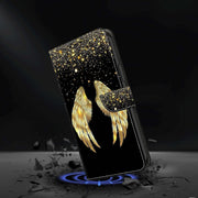 For Samsung Galaxy S23 Ultra Crystal 3D Shockproof Protective Leather Phone Case(Golden Wings)