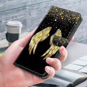 For Samsung Galaxy S23 Ultra Crystal 3D Shockproof Protective Leather Phone Case(Golden Wings)