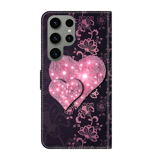For Samsung Galaxy S23 Ultra Crystal 3D Shockproof Protective Leather Phone Case(Lace Love)