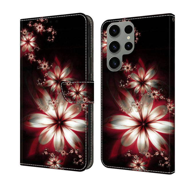 For Samsung Galaxy S23 Ultra Crystal 3D Shockproof Protective Leather Phone Case(Fantastic Flower)