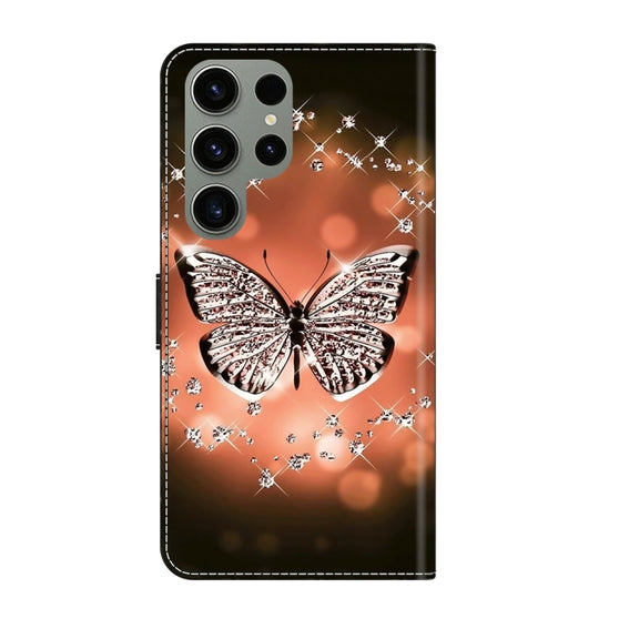For Samsung Galaxy S23 Ultra Crystal 3D Shockproof Protective Leather Phone Case(Crystal Butterfly)