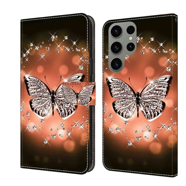 For Samsung Galaxy S23 Ultra Crystal 3D Shockproof Protective Leather Phone Case(Crystal Butterfly)
