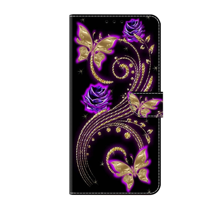 For Samsung Galaxy S23 Ultra Crystal 3D Shockproof Protective Leather Phone Case(Purple Flower Butterfly)