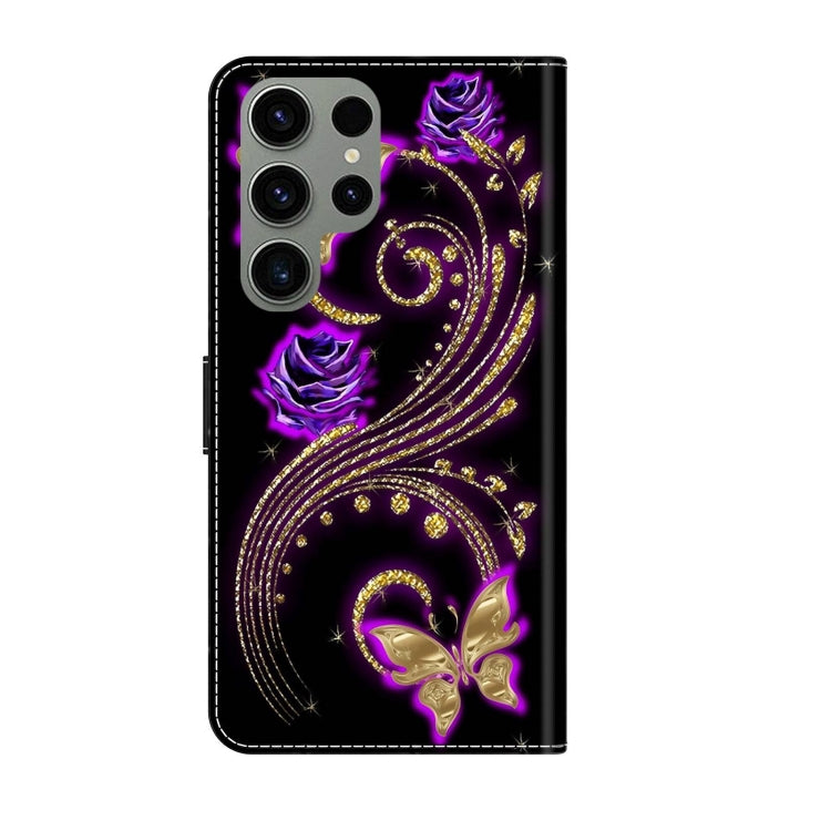 For Samsung Galaxy S23 Ultra Crystal 3D Shockproof Protective Leather Phone Case(Purple Flower Butterfly)
