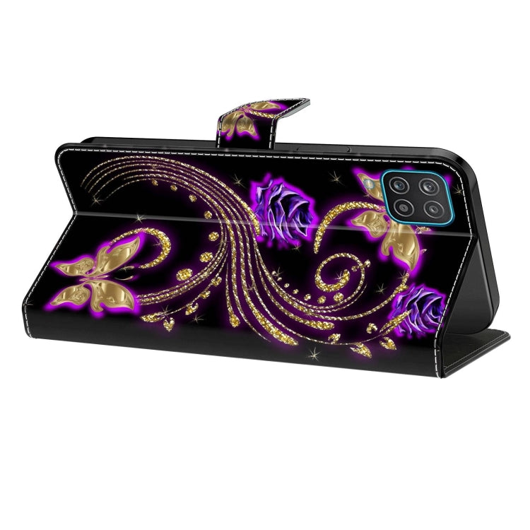 For Samsung Galaxy S23 Ultra Crystal 3D Shockproof Protective Leather Phone Case(Purple Flower Butterfly)