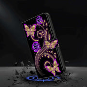For Samsung Galaxy S23 Ultra Crystal 3D Shockproof Protective Leather Phone Case(Purple Flower Butterfly)