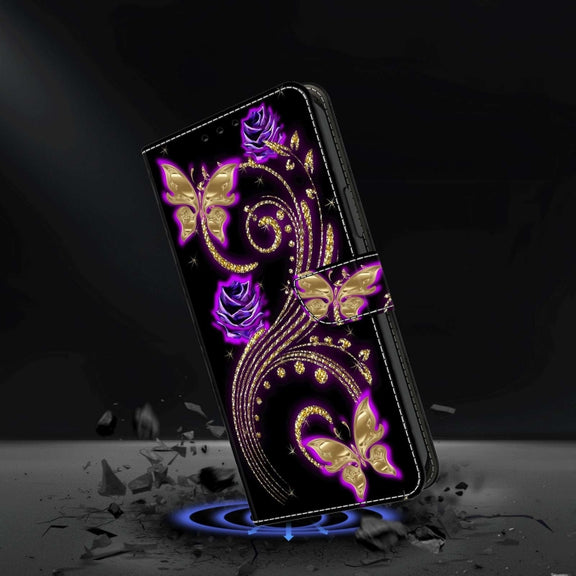 For Samsung Galaxy S23 Ultra Crystal 3D Shockproof Protective Leather Phone Case(Purple Flower Butterfly)