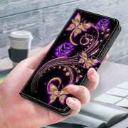 For Samsung Galaxy S23 Ultra Crystal 3D Shockproof Protective Leather Phone Case(Purple Flower Butterfly)