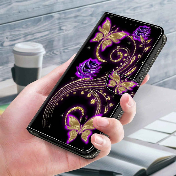 For Samsung Galaxy S23 Ultra Crystal 3D Shockproof Protective Leather Phone Case(Purple Flower Butterfly)