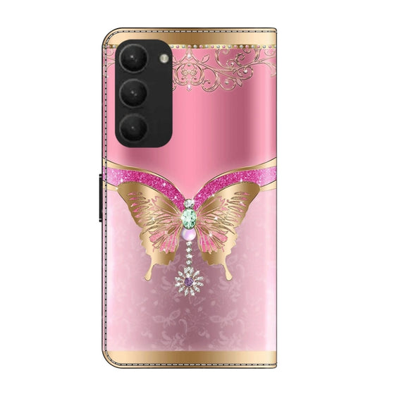 For Samsung Galaxy S23+ Crystal 3D Shockproof Protective Leather Phone Case(Pink Bottom Butterfly)