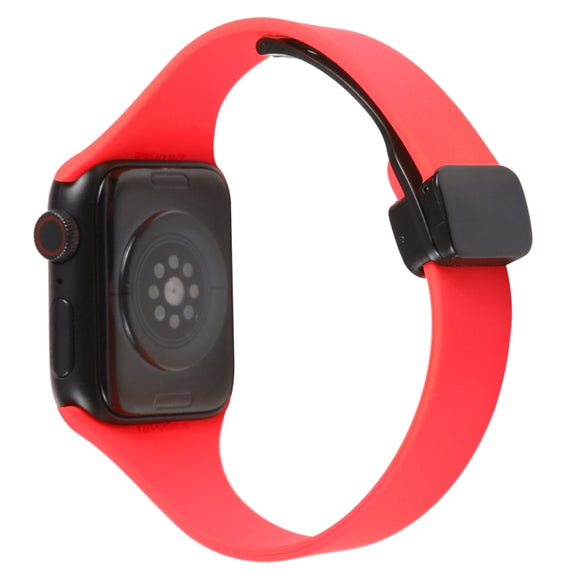 For Apple Watch Ultra 49mm Magnetic Buckle Slim Silicone Watch Band(Red)