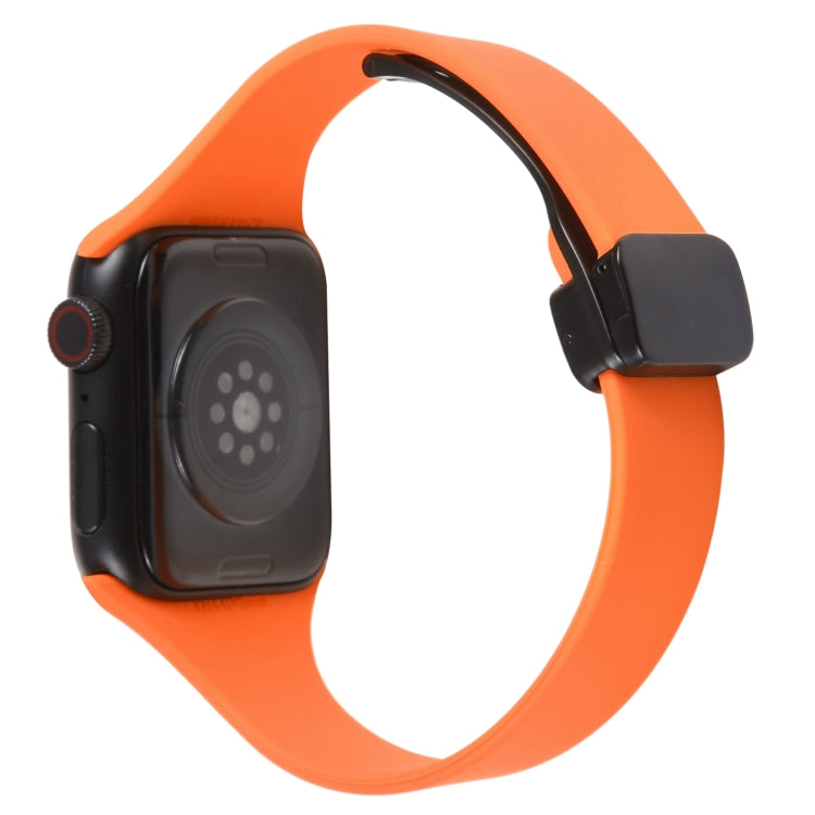 For Apple Watch Ultra 49mm Magnetic Buckle Slim Silicone Watch Band(Orange) - Watch Bands by PMC TechLife | Online Shopping South Africa | PMC TechLife
