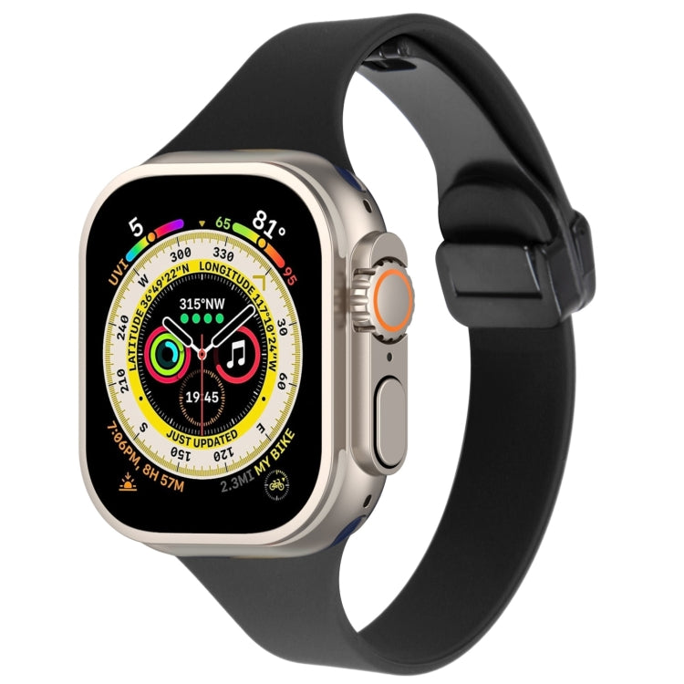 For Apple Watch Ultra 49mm Magnetic Buckle Slim Silicone Watch Band(Black) - Watch Bands by PMC TechLife | Online Shopping South Africa | PMC TechLife