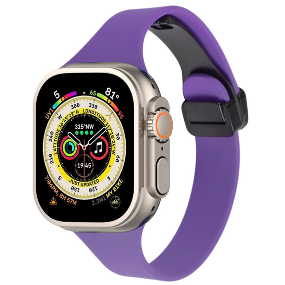 For Apple Watch Ultra 49mm Magnetic Buckle Slim Silicone Watch Band(Dark Purple)