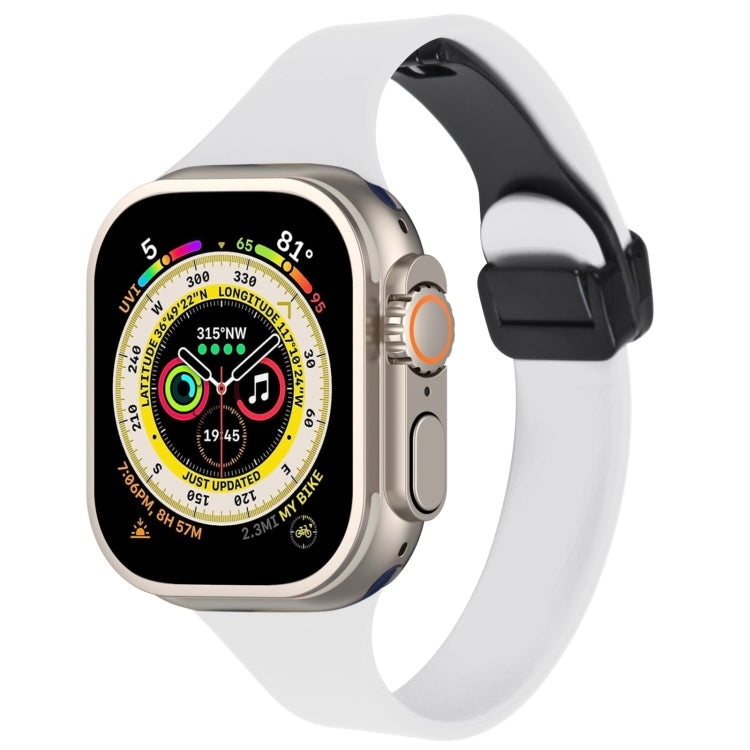 For Apple Watch Ultra 49mm Magnetic Buckle Slim Silicone Watch Band(White) - Watch Bands by PMC TechLife | Online Shopping South Africa | PMC TechLife