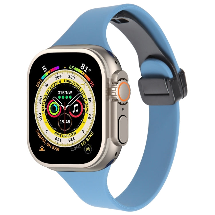 For Apple Watch Ultra 49mm Magnetic Buckle Slim Silicone Watch Band(Blue) - Watch Bands by PMC TechLife | Online Shopping South Africa | PMC TechLife
