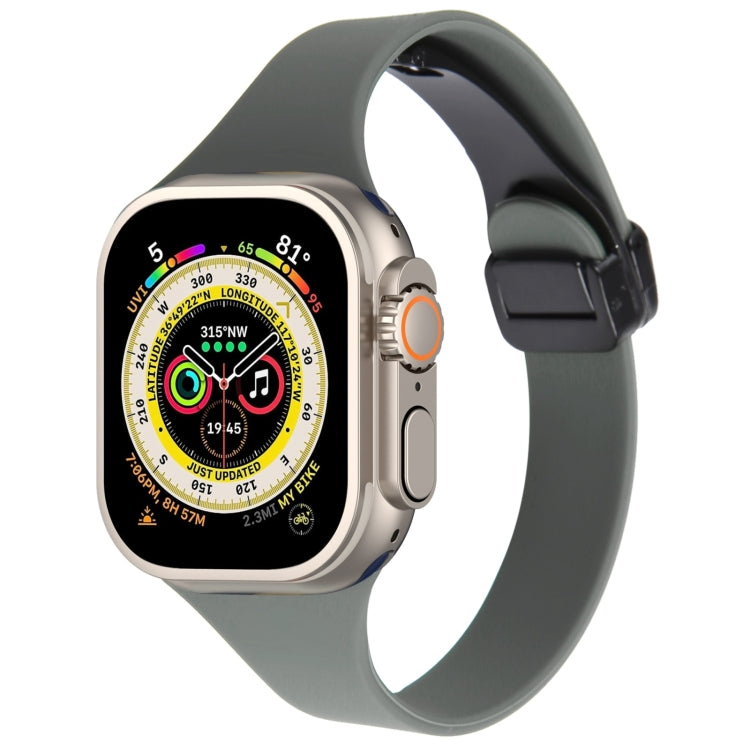 For Apple Watch Ultra 49mm Magnetic Buckle Slim Silicone Watch Band(Army Green) - Watch Bands by PMC TechLife | Online Shopping South Africa | PMC TechLife