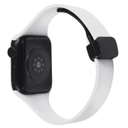 For Apple Watch SE 2022 44mm Magnetic Buckle Slim Silicone Watch Band(White)