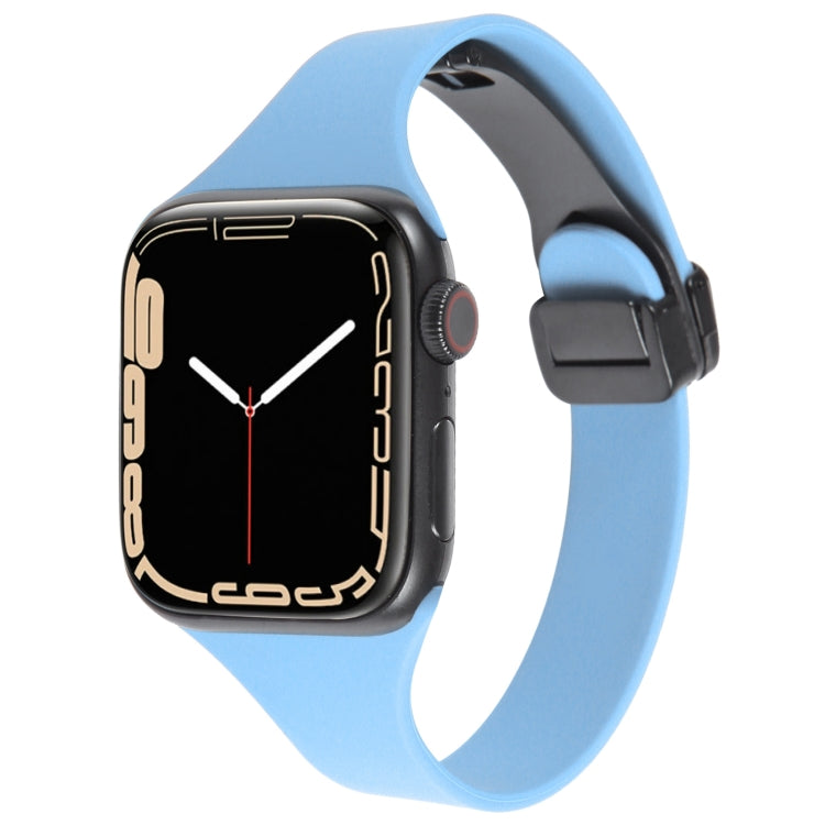 For Apple Watch SE 2022 44mm Magnetic Buckle Slim Silicone Watch Band(Light Blue) - Watch Bands by PMC TechLife | Online Shopping South Africa | PMC TechLife
