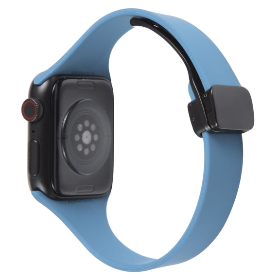 For Apple Watch SE 2022 44mm Magnetic Buckle Slim Silicone Watch Band(Blue)