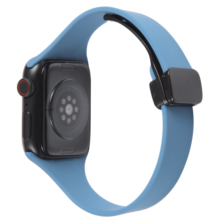 For Apple Watch SE 2022 44mm Magnetic Buckle Slim Silicone Watch Band(Blue)