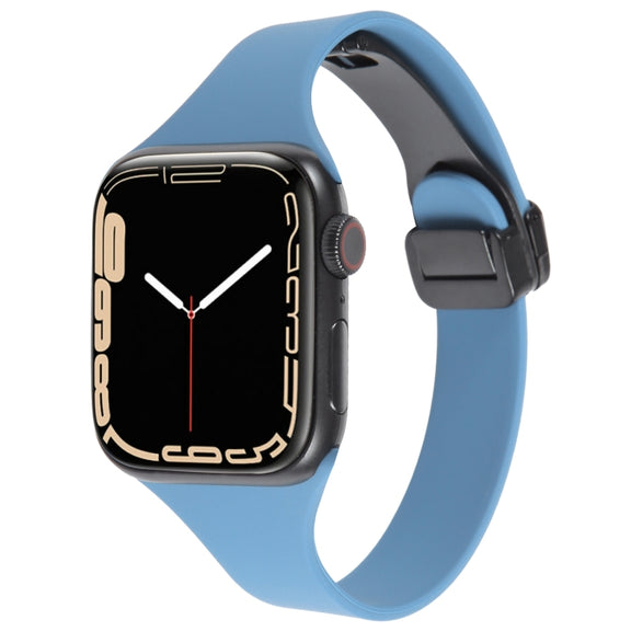 For Apple Watch SE 2022 44mm Magnetic Buckle Slim Silicone Watch Band(Blue)
