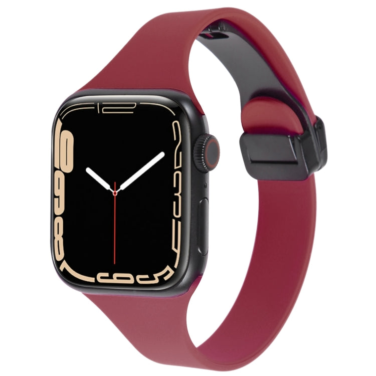 For Apple Watch 7 45mm Magnetic Buckle Slim Silicone Watch Band(Wine Red) - Watch Bands by PMC TechLife | Online Shopping South Africa | PMC TechLife