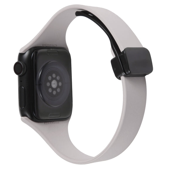 For Apple Watch SE 44mm Magnetic Buckle Slim Silicone Watch Band(Rock Grey)