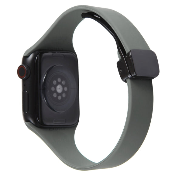 For Apple Watch SE 44mm Magnetic Buckle Slim Silicone Watch Band(Army Green)