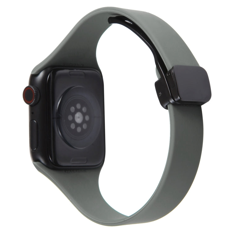 For Apple Watch SE 44mm Magnetic Buckle Slim Silicone Watch Band(Army Green)