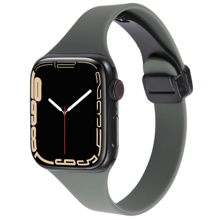 For Apple Watch 6 40mm Magnetic Buckle Slim Silicone Watch Band(Army Green) - Watch Bands by PMC TechLife | Online Shopping South Africa | PMC TechLife
