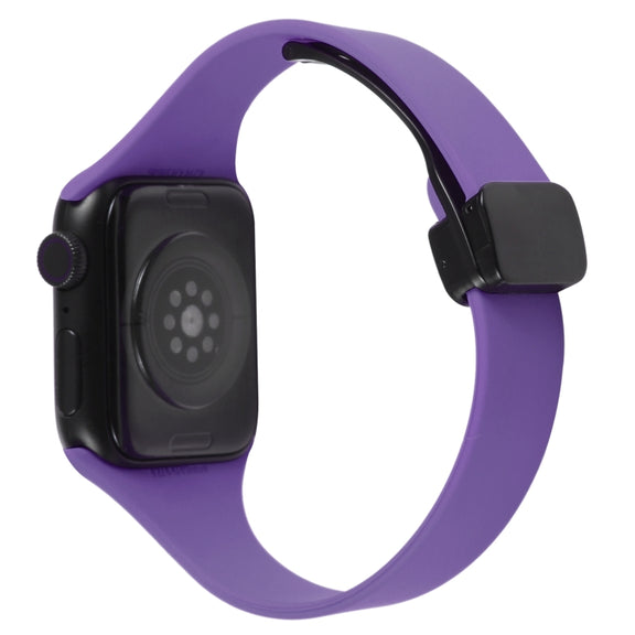 For Apple Watch 5 44mm Magnetic Buckle Slim Silicone Watch Band(Dark Purple)