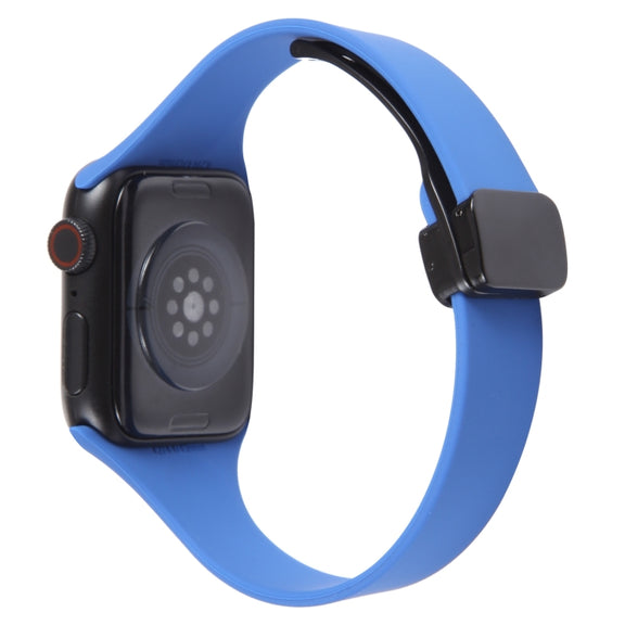 For Apple Watch 5 44mm Magnetic Buckle Slim Silicone Watch Band(Royal Blue)