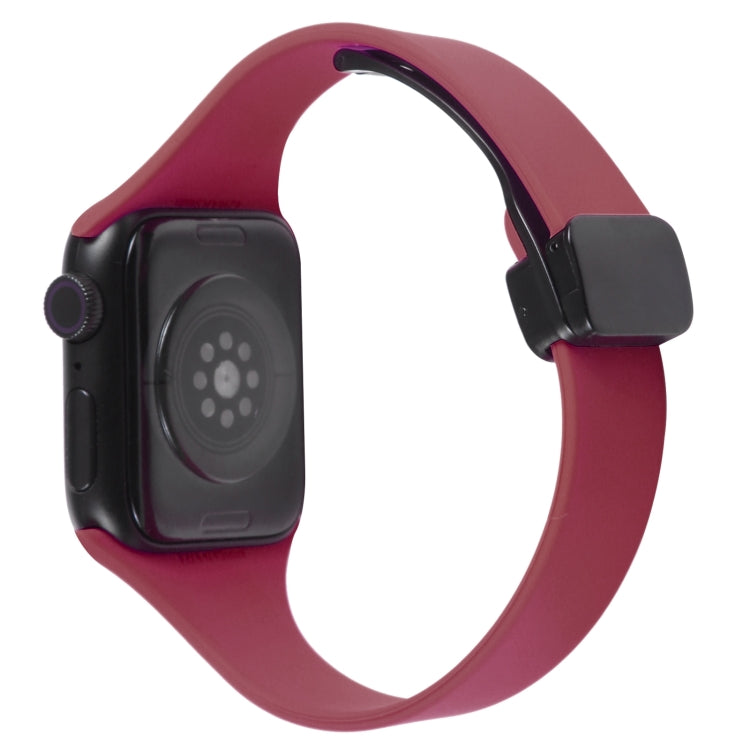 For Apple Watch 3 38mm Magnetic Buckle Slim Silicone Watch Band(Wine Red) - Watch Bands by PMC TechLife | Online Shopping South Africa | PMC TechLife