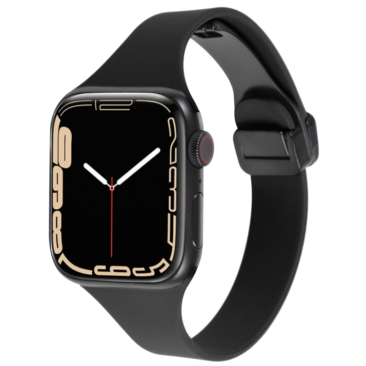 For Apple Watch 3 38mm Magnetic Buckle Slim Silicone Watch Band(Black) - Watch Bands by PMC TechLife | Online Shopping South Africa | PMC TechLife