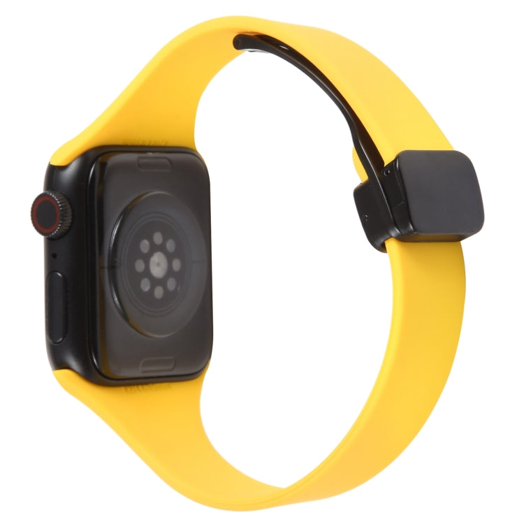 For Apple Watch 42mm Magnetic Buckle Slim Silicone Watch Band(Yellow) - Watch Bands by PMC TechLife | Online Shopping South Africa | PMC TechLife