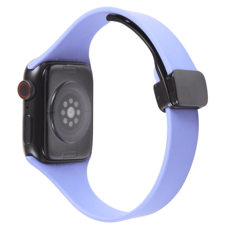 For Apple Watch 42mm Magnetic Buckle Slim Silicone Watch Band(Light Purple)
