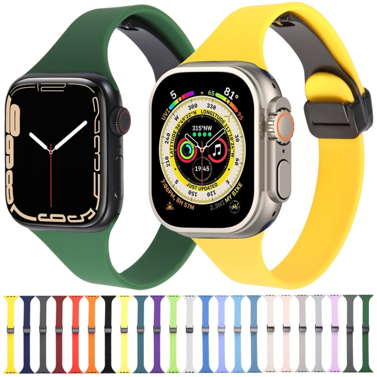 For Apple Watch 5 44mm Magnetic Buckle Slim Silicone Watch Band(Light Yellow) - Watch Bands by PMC TechLife | Online Shopping South Africa | PMC TechLife