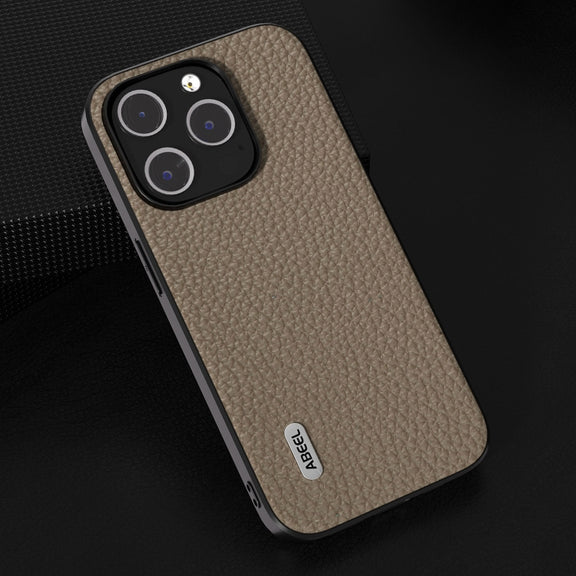 For iPhone 15 ABEEL Genuine Leather Litchi Texture Phone Case(Grey)