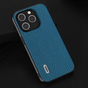 For iPhone 14 ABEEL Genuine Leather Litchi Texture Phone Case(Blue)
