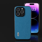 For iPhone 14 ABEEL Genuine Leather Litchi Texture Phone Case(Blue)