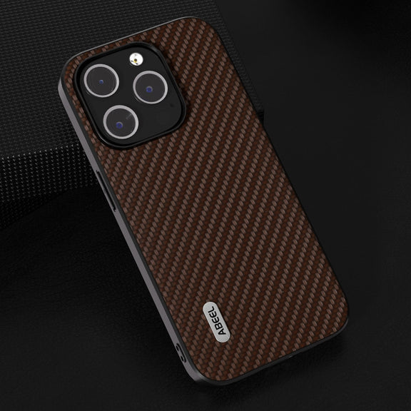 For iPhone 14 Pro ABEEL Carbon Fiber Texture Protective Phone Case(Dark Brown)