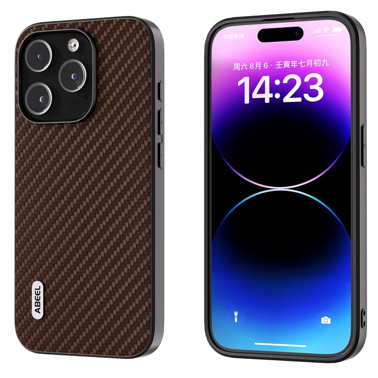 For iPhone 15 ABEEL Carbon Fiber Texture Protective Phone Case(Dark Brown)