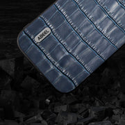 For iPhone 15 Pro ABEEL Crocodile Texture Genuine Leather Phone Case(Blue)