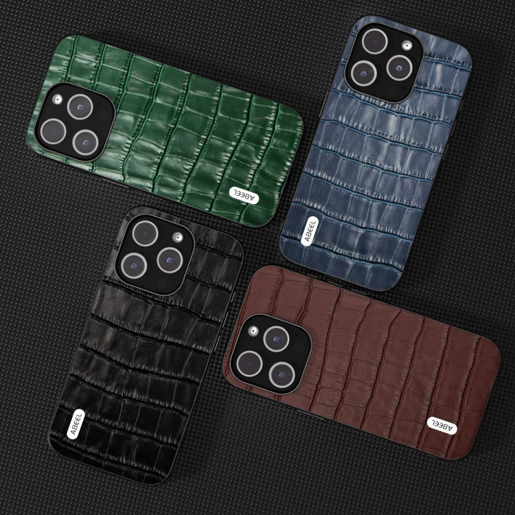 For iPhone 15 Pro ABEEL Crocodile Texture Genuine Leather Phone Case(Blue)