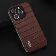 For iPhone 15 ABEEL Crocodile Texture Genuine Leather Phone Case(Brown)