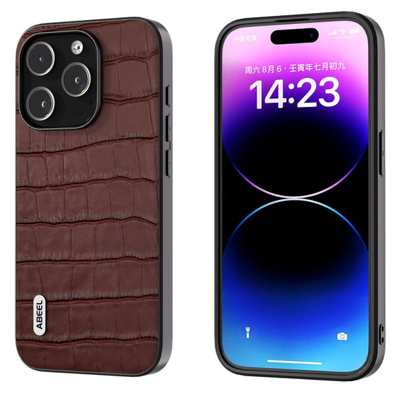 For iPhone 15 ABEEL Crocodile Texture Genuine Leather Phone Case(Brown)