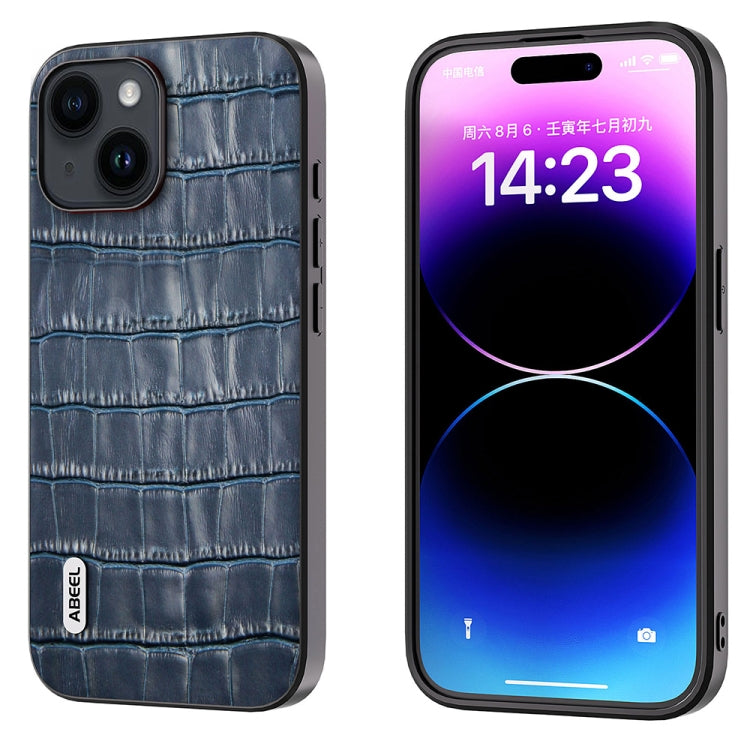For iPhone 14 ABEEL Crocodile Texture Genuine Leather Phone Case(Blue) - free shipping - PMC TechLife - Order now!